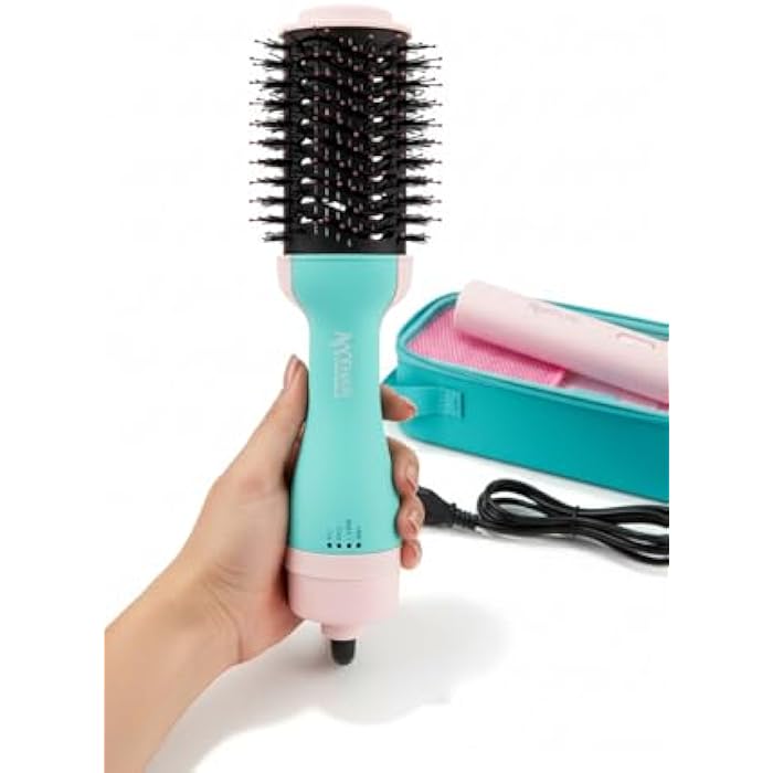 Professional Hot Air Hair Dryer Brush, 2400W Multi-Level Bristle Styler with Cool Air Function, Turquoise and Pink, Ergonomic Design for All Hair Types - Image 4